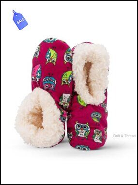 Fuzzy Fleece-Lined Slipper Socks Owl Animal Non-Slip Indoor House Slippers